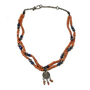 Vintage Antique? Coral and Lapis Lazuli Silver Necklace